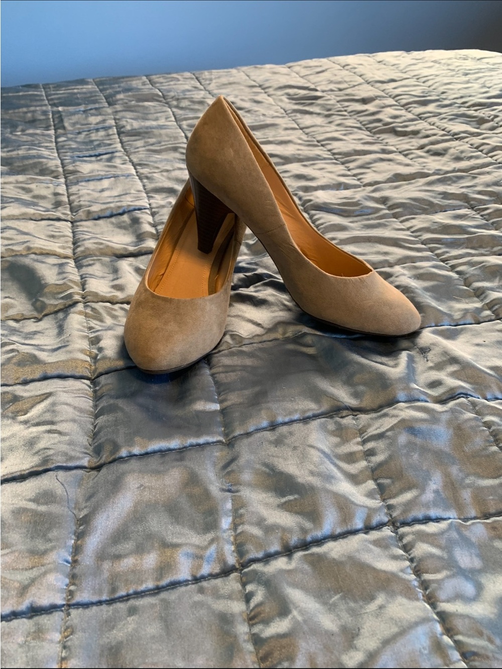 H&M Taupe Suede Mid-Heel Pumps